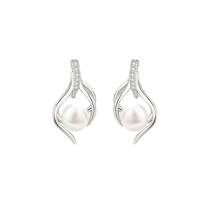 Rockyu ピアス レディース シルバー925 真珠 羽モチーフ スタッド プラチナカラー アレルギー対応