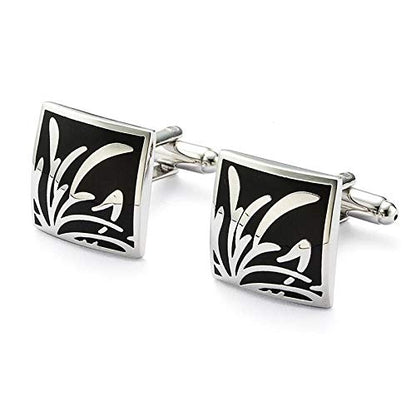 Rockyu ネクタイピン＆カフスボタン セット メンズ シルバー 唐草模様 ビジネス・結婚式用 ギフト