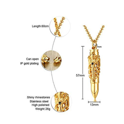 Rockyu 弾丸ドラゴンクロスネックレス メンズ ステンレス製 ゴールド＆シルバー ペンダント