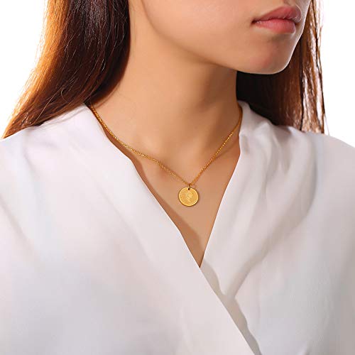 Rockyu ネックレス レディース ゴールド チタン コイン メダルペンダント エリザベス 鎖骨チェーン