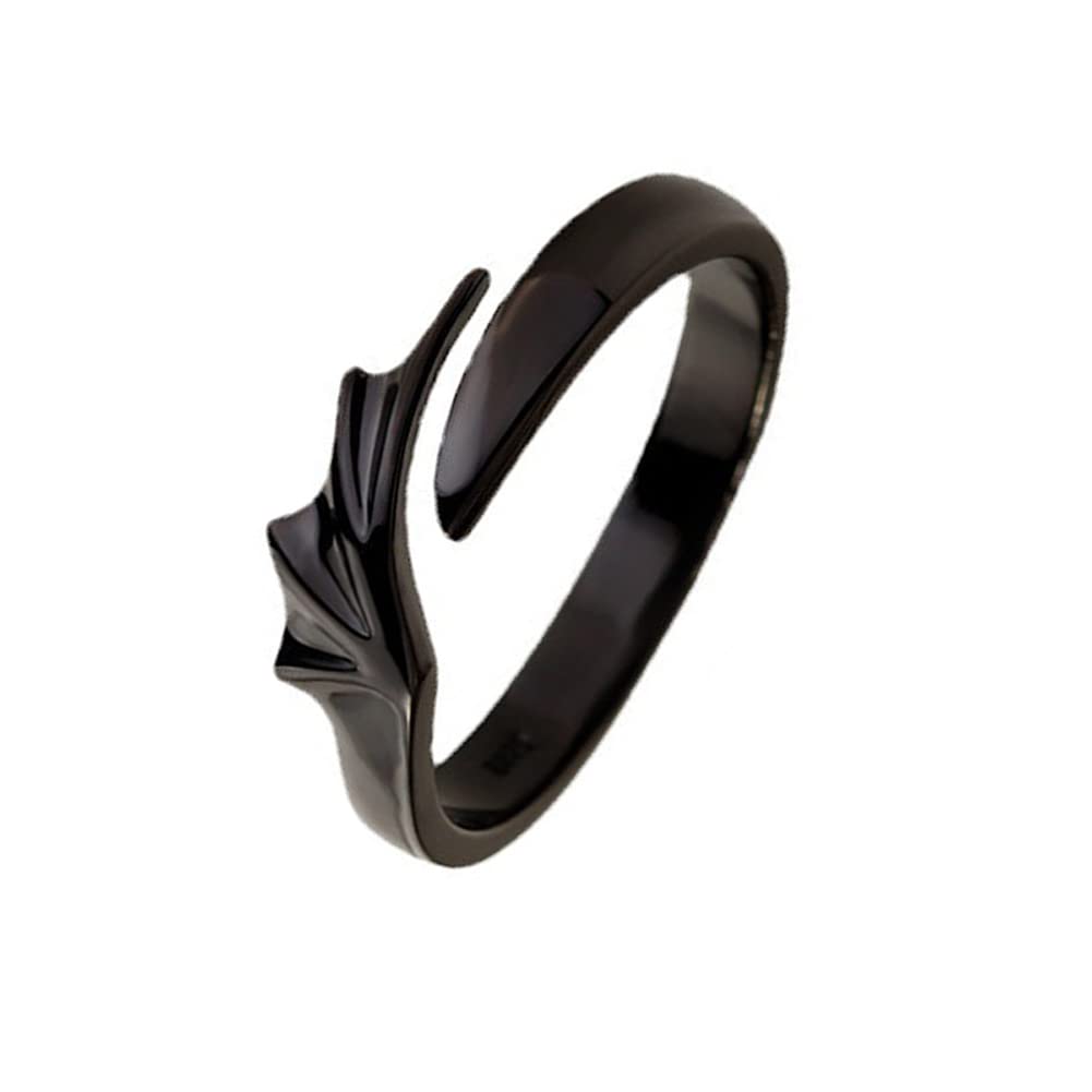 Rockyu 指輪 ペアリング メンズ レディース フリーサイズ 天使と悪魔 シルバー ブラック 925 純銀