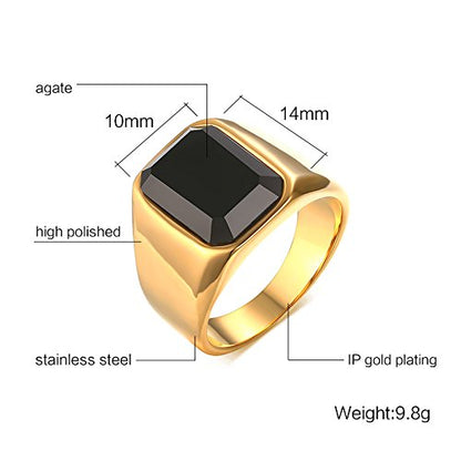 ステンレス印台リング メンズ｜ブラックオニキス＆ターコイズ デザイン 指輪