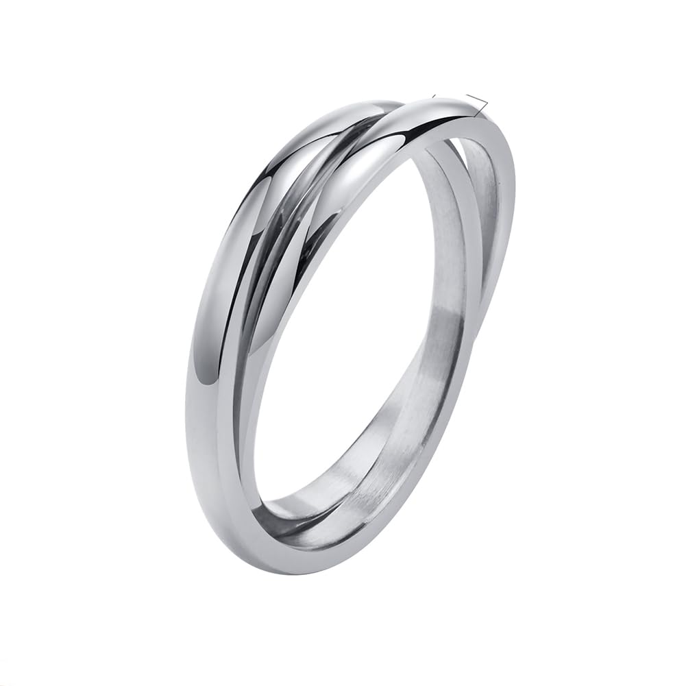 Rockyu トリニティリング 指輪 レディース メンズ 2連/3連/4連 ステンレススチール 幅2mm/3mm 金属アレルギー対応