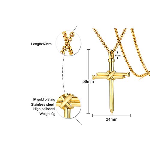 Rockyu ネックレス メンズ クロス 釘デザイン ステンレス製 金属アレルギー対応