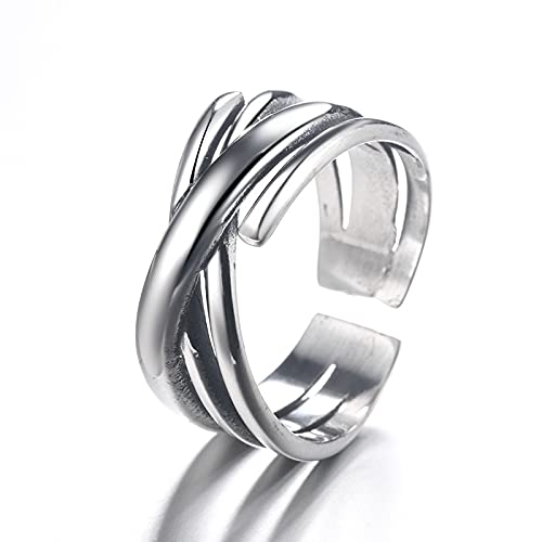 Rockyu 2連風シルバーリング レディース フリーサイズ チタン製 おしゃれアクセサリー