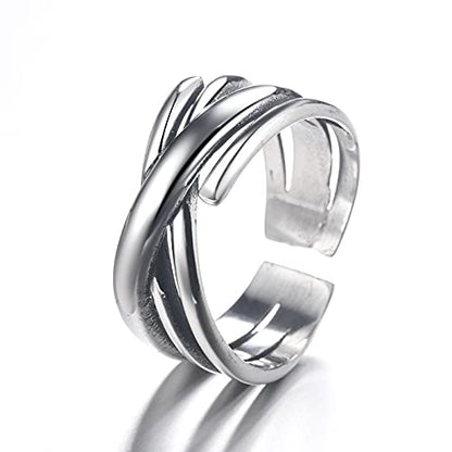 Rockyu 2連風シルバーリング レディース フリーサイズ チタン製 おしゃれアクセサリー