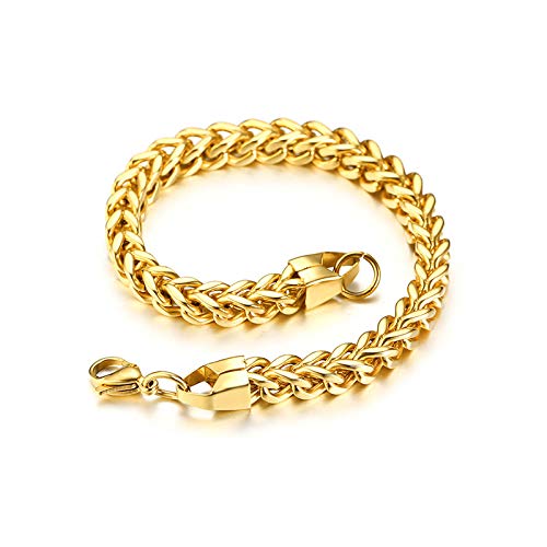 Rockyu メンズ ブレスレット ゴールド チェーン ステンレス スリム 6mm