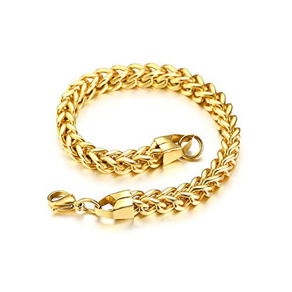 Rockyu メンズ ブレスレット ゴールド チェーン ステンレス スリム 6mm
