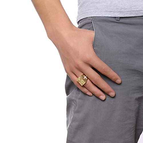 Rockyu メンズ印台リング ステンレス 幅広デザイン IPゴールド 高輝度ラインストーン 金属アレルギー対応