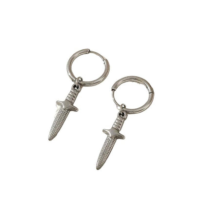 Rockyu ピアス メンズ シルバー ナイフモチーフ ステンレス 揺れる フープピアス 金属アレルギー対応