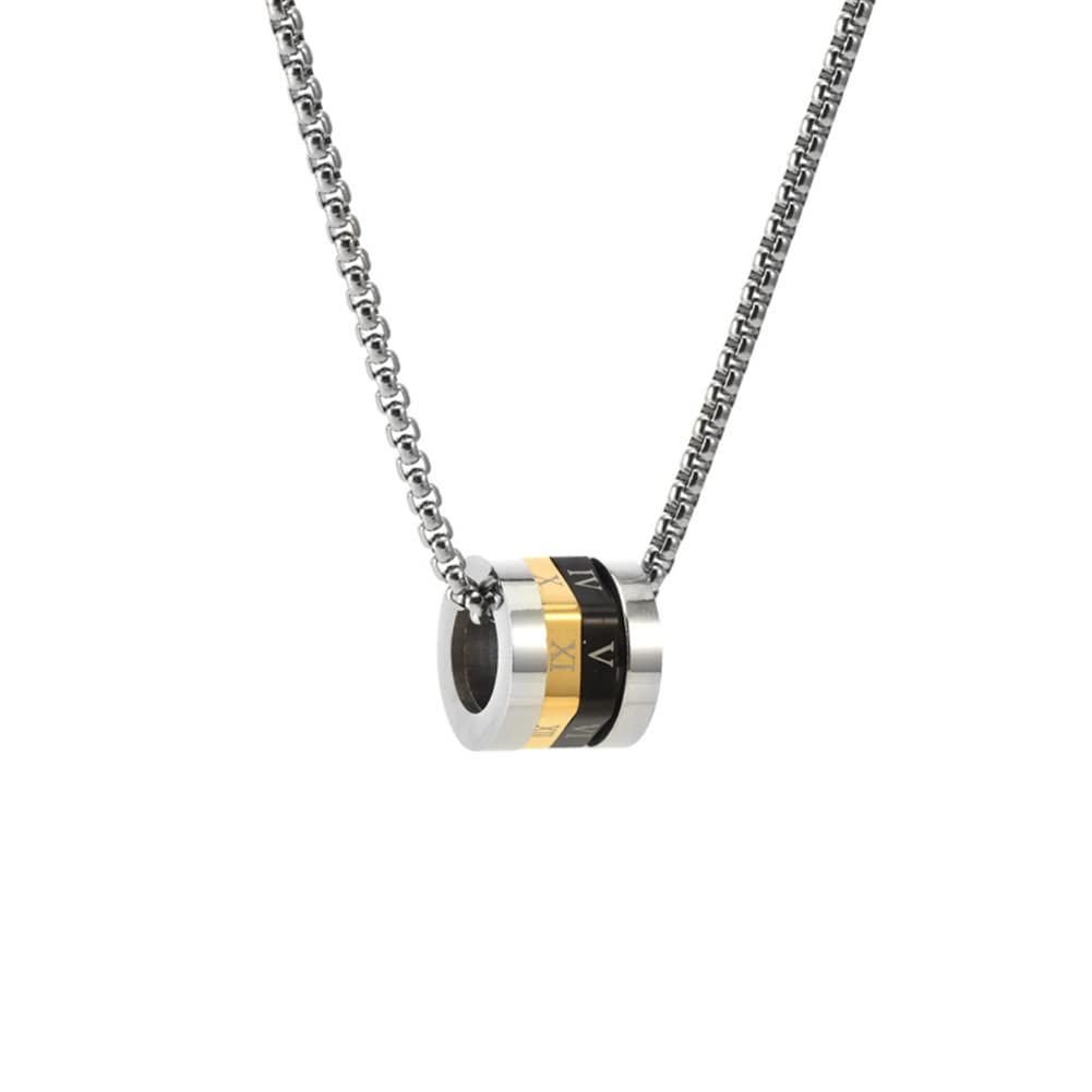 Rockyu ネックレス メンズ ブランド シルバー ローマ字 回転可能 ローマ数字ネックレス ゴールド ブラック リングペンダント チタン