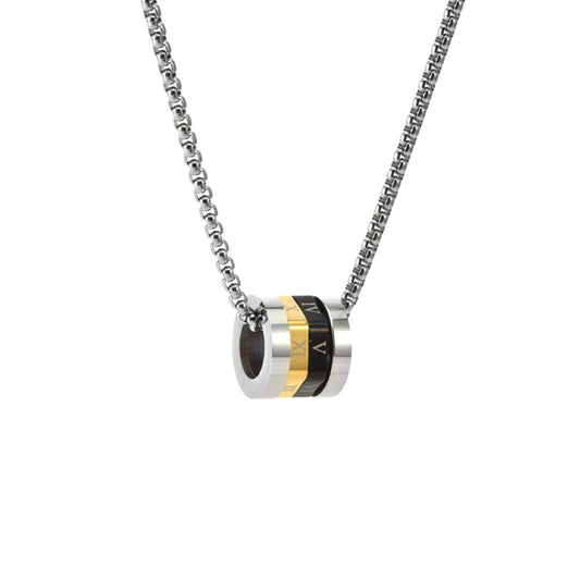 Rockyu ネックレス メンズ ブランド シルバー ローマ字 回転可能 ローマ数字ネックレス ゴールド ブラック リングペンダント チタン