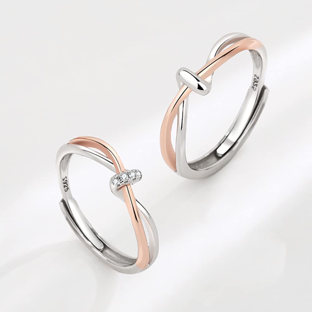 Rockyu 結びデザイン ペアリング シルバー925 ピンクゴールド調 フリーサイズ