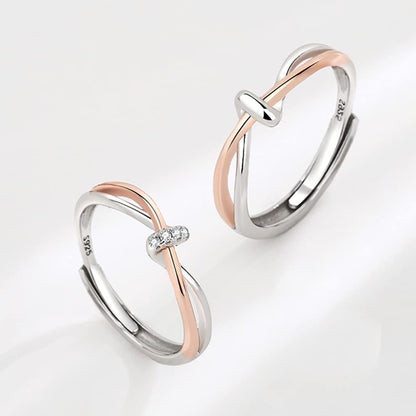 Rockyu 結びデザイン ペアリング シルバー925 ピンクゴールド調 フリーサイズ