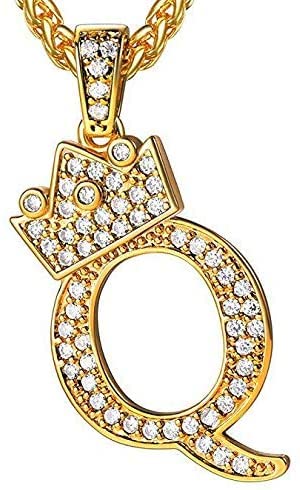 Rockyu イニシャルネックレス A〜Z メンズ レディース ジルコニア クラウンデザイン 真鍮製 ゴールドチェーン付き