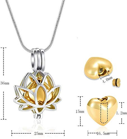 Rockyu 蓮花ハート メモリアルペンダント ステンレス 香水ボトル機能付き