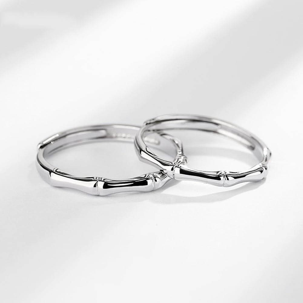 Rockyu ペアリング 竹節デザイン フリーサイズ 2個セット シルバー925 スターリングシルバー