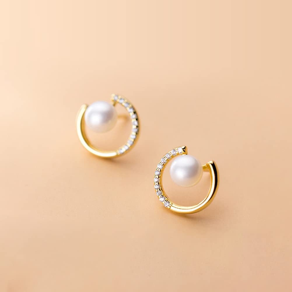 S925パール＆ダイヤ風ミニフープピアス｜小さな輝きで耳元に気品を