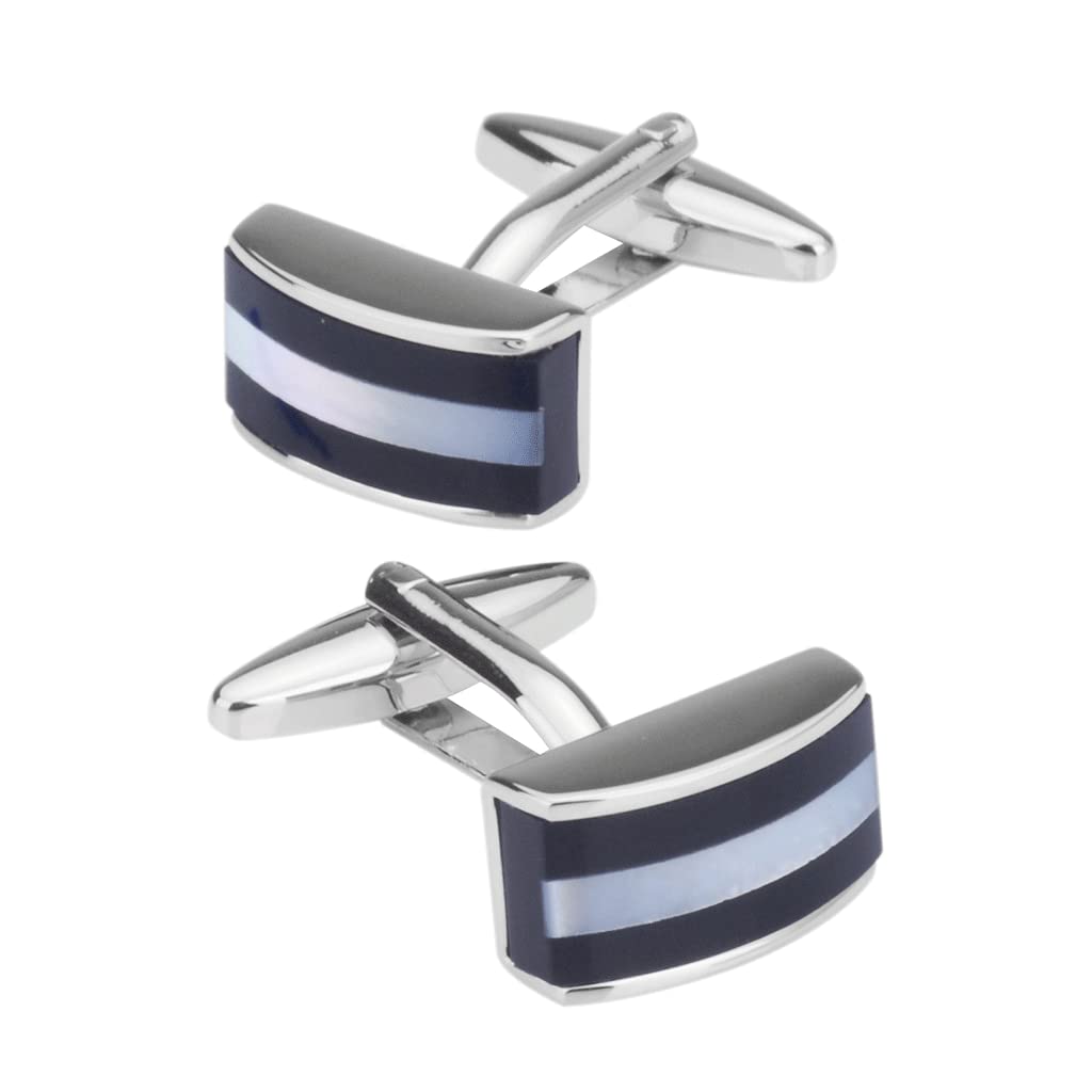 Rockyu オニキス＆シェルカフスボタン 長方形 弧状デザイン メンズ ビジネスアクセサリー