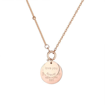 Rockyu レディース ネックレス 2連コインペンダント ピンクゴールド 刻印入り アレルギー対応 かわいい鎖骨チェーン