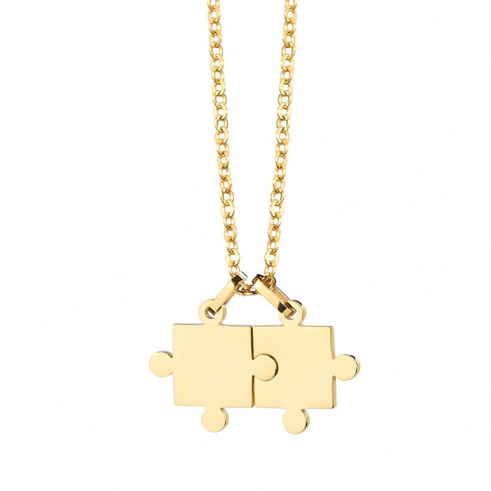 Rockyu ネックレス レディース メンズ ペア ジグソーパズル ペンダント シルバー ブラック ゴールド チェーン 60cm チタン 金属アレルギー対応 記念日 プレゼント