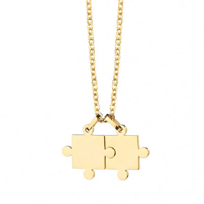 Rockyu ネックレス レディース メンズ ペア ジグソーパズル ペンダント シルバー ブラック ゴールド チェーン 60cm チタン 金属アレルギー対応 記念日 プレゼント