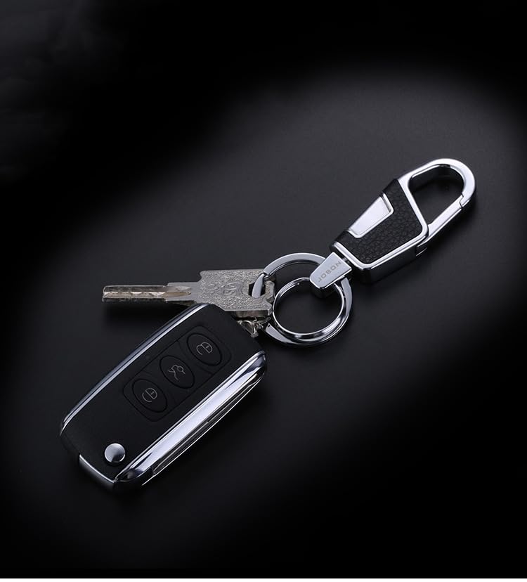 Rockyu キーホルダー メンズ レディース 車用キーリング レザー調 亜鉛合金製 ダブルリング シルバー ブラック ゴールド