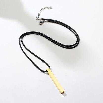 Rockyu スティックネックレス メンズ レディース サージカルステンレス 光面レザーチェーン 長方形ペンダント シルバー・ブラック・ピンクゴールド・ゴールド