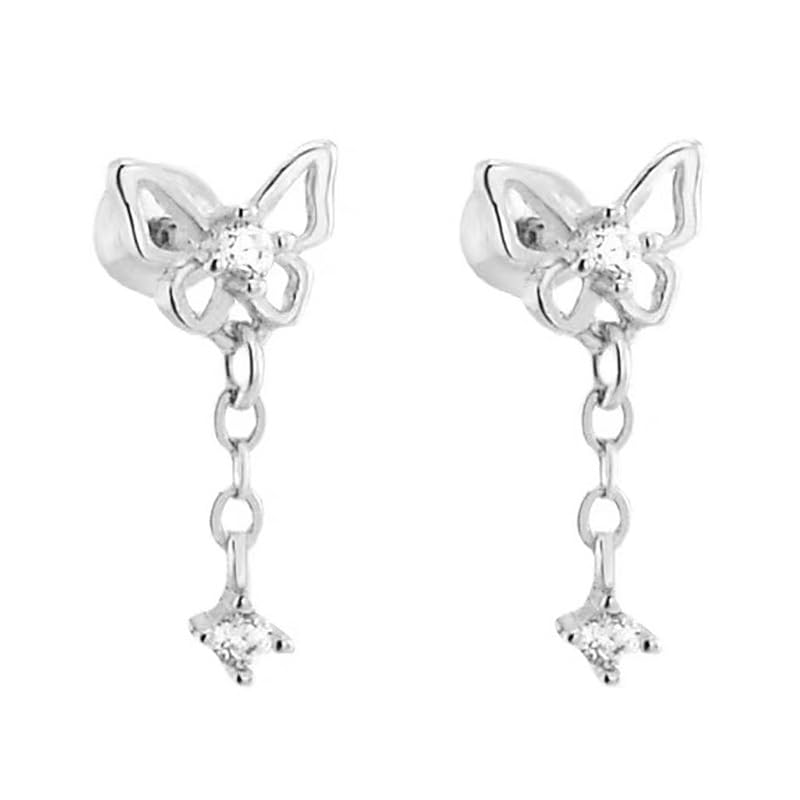 Rockyu ピアス レディース 925シルバー 蝶モチーフ 揺れるスタッド キュービックジルコニア