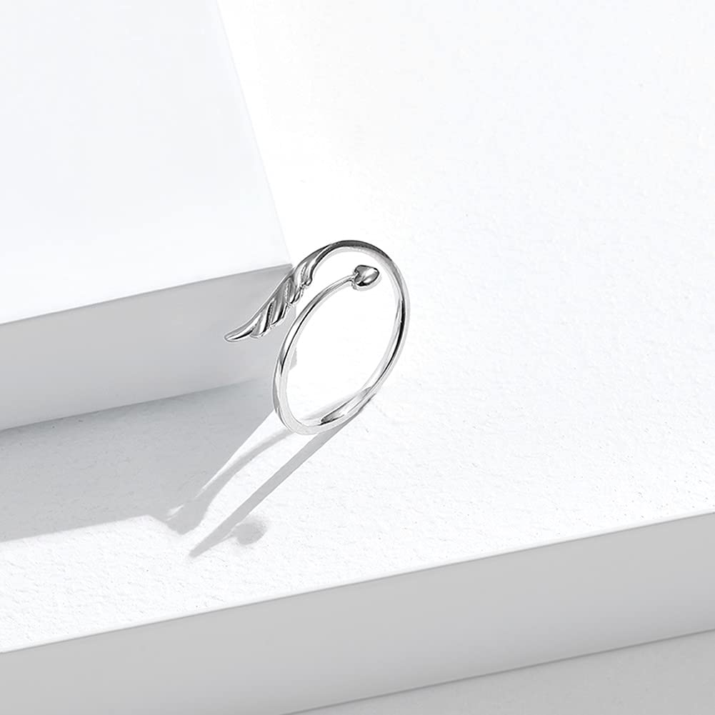 Rockyu 天使の羽 シルバー925 レディースリング フリーサイズ 上品可愛い純銀リング