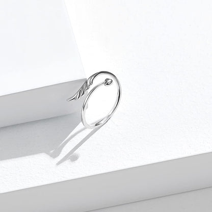 Rockyu 天使の羽 シルバー925 レディースリング フリーサイズ 上品可愛い純銀リング