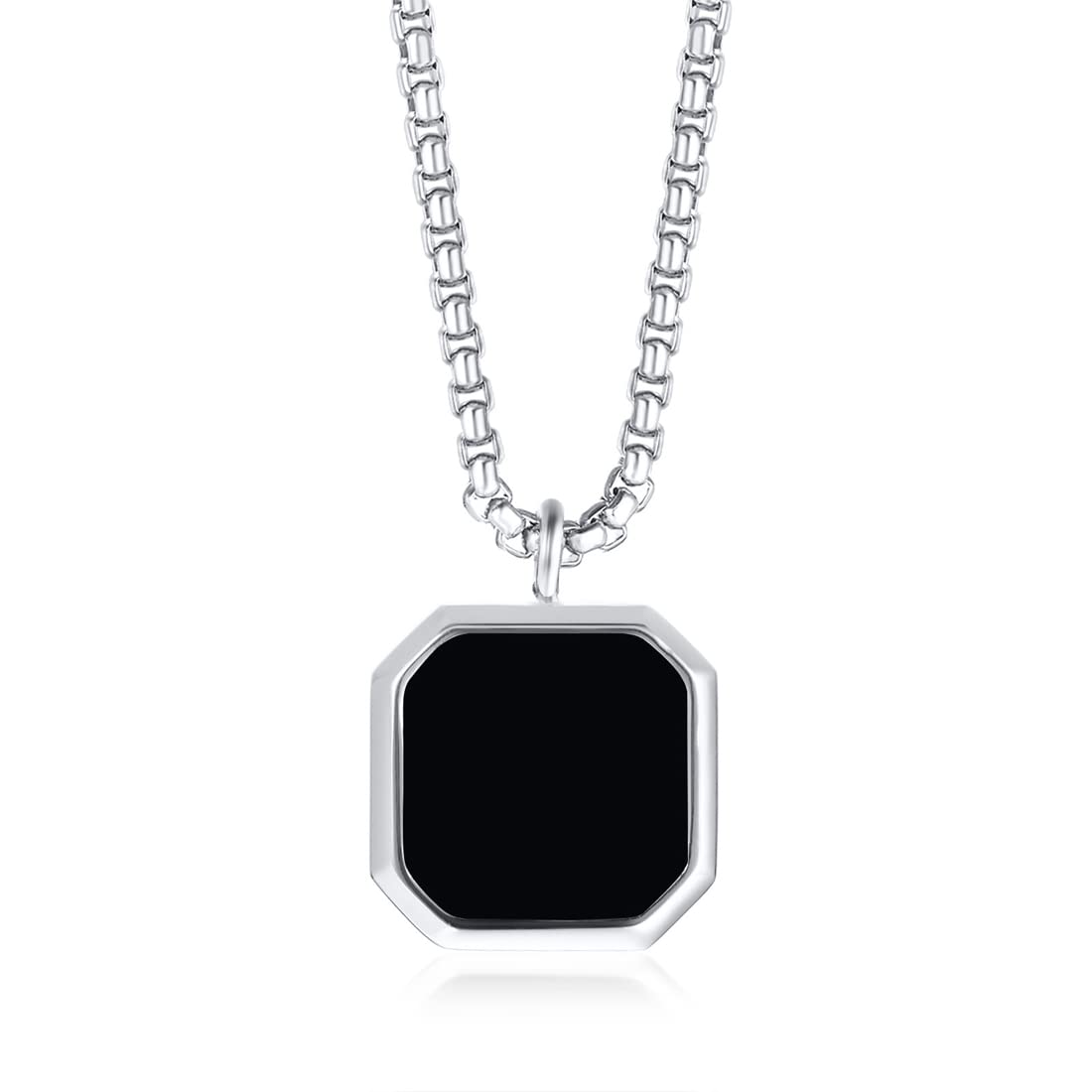 Rockyu ネックレス メンズ 正方形ペンダント ベネチアンチェーン 60cm 金属アレルギー対応 全10種
