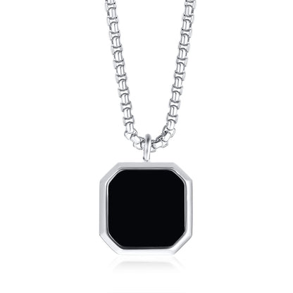Rockyu ネックレス メンズ 正方形ペンダント ベネチアンチェーン 60cm 金属アレルギー対応 全10種