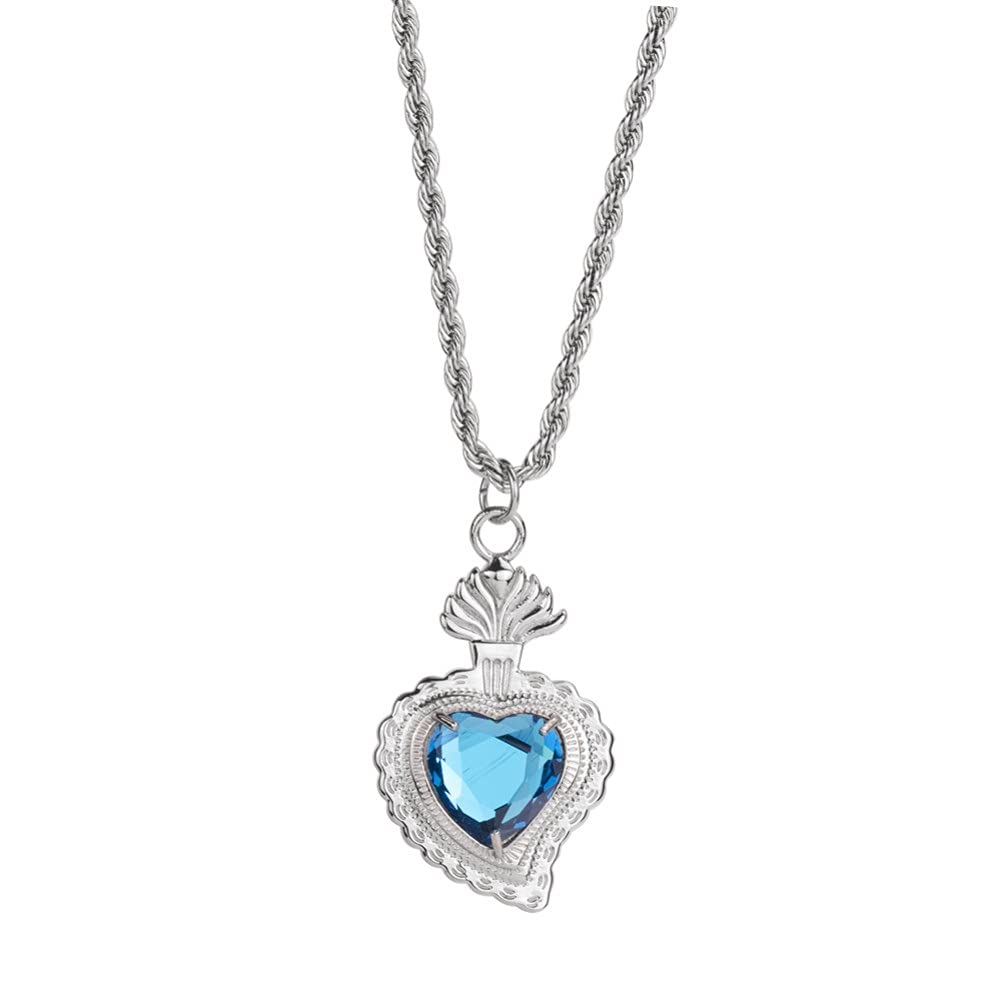 Rockyu ネックレス メンズ レディース シルバー ロープチェーン 50cm+5cm ハートネックレス グリーン/ブルー/レッド/イエロー/ホワイト チタン 金属アレルギー対応 ペンダント アクセサリー