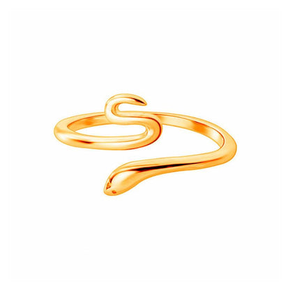 Rockyu 18K仕上げ 蛇モチーフリング レディース フリーサイズ ゴールド＆シルバー