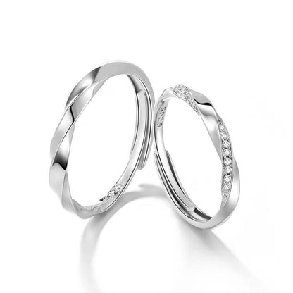 Rockyu ペアリング シルバー925 プラチナ仕上げ ピンクゴールド カップル用 フリーサイズ