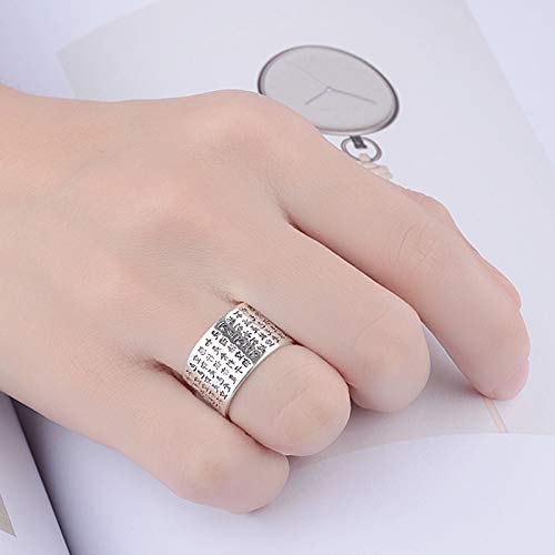 Rockyu 経文刻印リング メンズ レディース フリーサイズ 銅製シルバーメッキ指輪