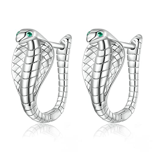 Rockyu レディース スネークピアス S925シルバー コブラデザイン 緑ジルコニア入り アレルギー対応