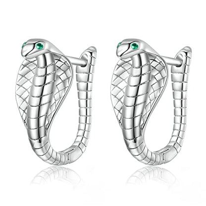 Rockyu レディース スネークピアス S925シルバー コブラデザイン 緑ジルコニア入り アレルギー対応