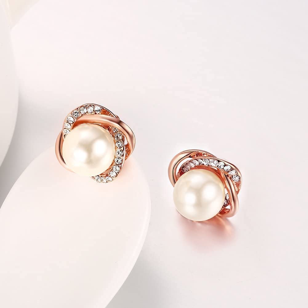 Rockyu パールイヤリング レディース 小粒デザイン 気品漂うツイスト装飾 合金製 軽量アクセサリー