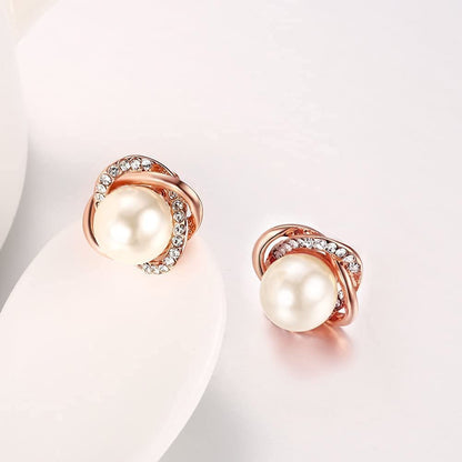 Rockyu パールイヤリング レディース 小粒デザイン 気品漂うツイスト装飾 合金製 軽量アクセサリー