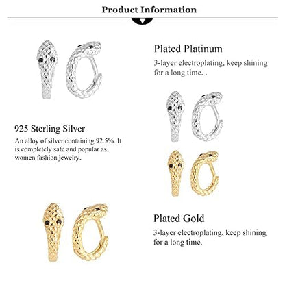 Rockyu ピアス レディース フープ 蛇モチーフ シルバー925 ゴールド/プラチナ仕上げ ジルコニア 両耳用