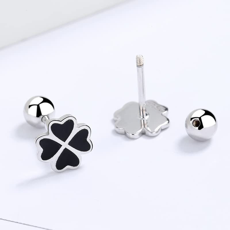Rockyu ピアス レディース シルバー925 四つ葉のクローバー 黒エナメル 小さめ 両耳用 シルバー/ゴールド/ローズゴールド