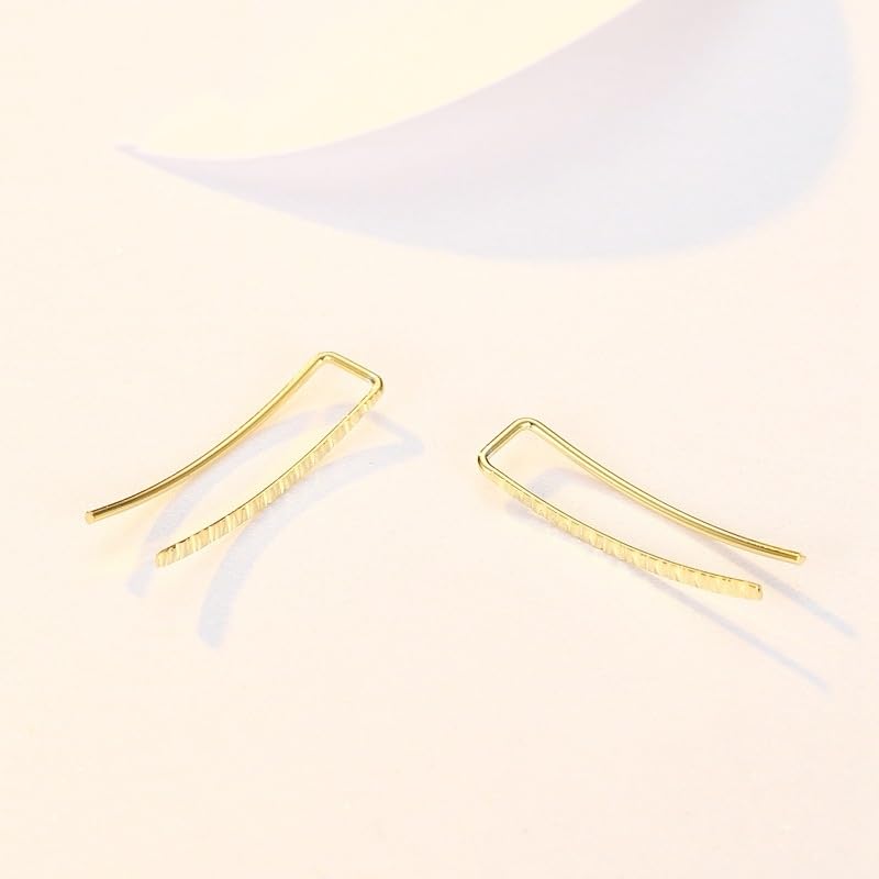 Rockyu レディースイヤーカフ ノンホールピアス カーブデザイン シルバー＆ゴールド 凹凸模様 手作り風 アクセサリー