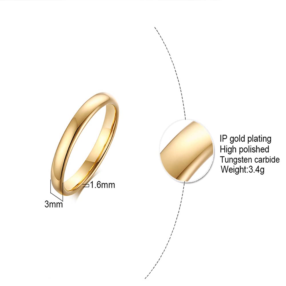 Rockyu クラシック3mmタングステンリング｜シンプル甲丸デザイン 金・銀・ピンクゴールド