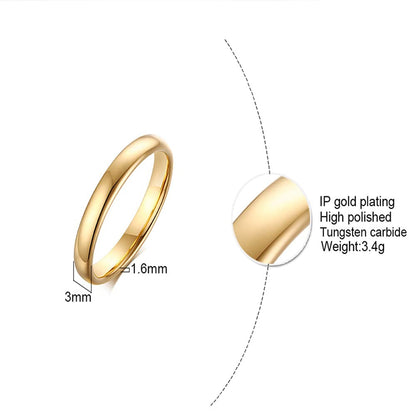 Rockyu クラシック3mmタングステンリング｜シンプル甲丸デザイン 金・銀・ピンクゴールド