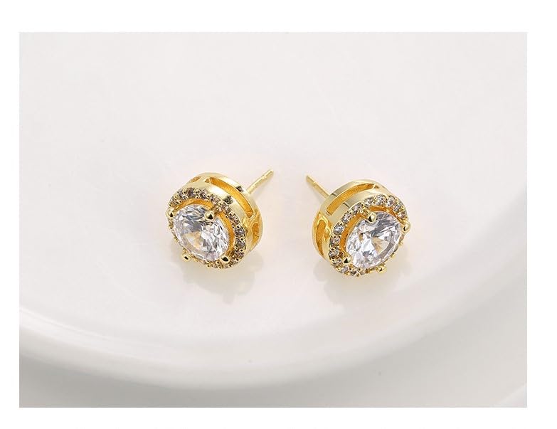 Rockyu ピアス レディース 18金仕上げ 大粒ジルコニア ゴールド＆シルバー＆ブラック 韓国風