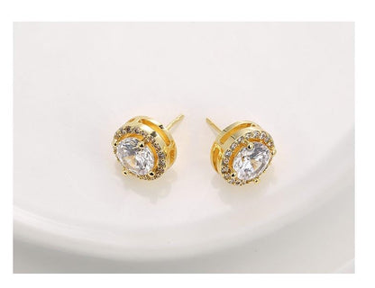 Rockyu ピアス レディース 18金仕上げ 大粒ジルコニア ゴールド＆シルバー＆ブラック 韓国風