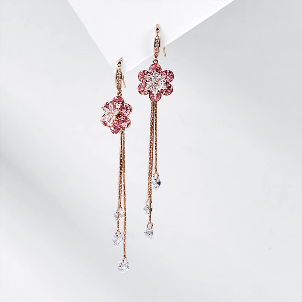 Rockyu ピアス レディース 18金ピンクゴールド フラワーモチーフ 揺れるジルコニアピアス