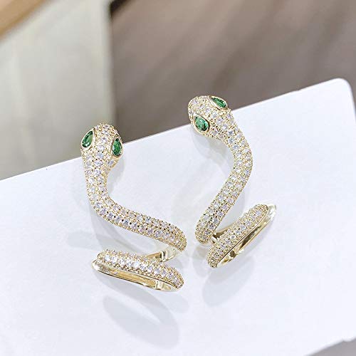 Rockyu 蛇ピアス レディース ジルコニア×925銀製ポスト ゴールド＆シルバー 耳飾り